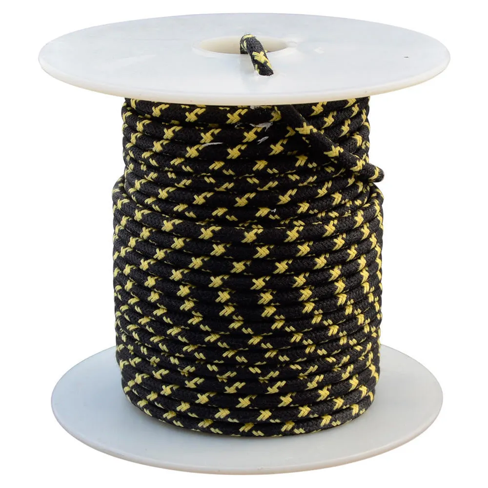 16 AWG Vintage Cloth Covered Automotive Electrical Wire - Black with 2 Crossing Yellow Tracers - 10 FT