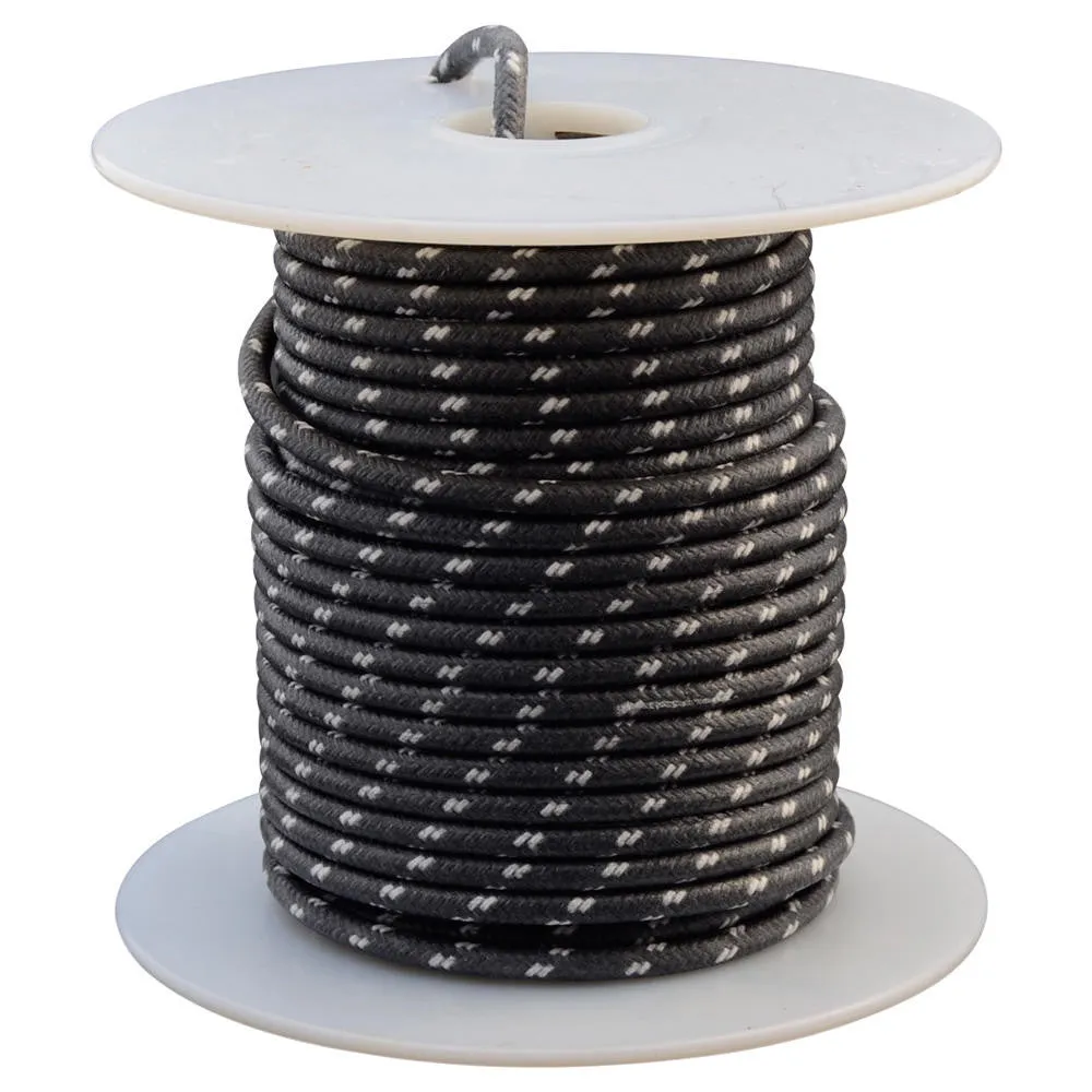 16 AWG Vintage Cloth Covered Automotive Electrical Wire - Black with 2 White Tracers - 10 FT