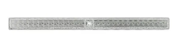 1930's Estate Art Deco Diamond Engraved Bar Brooch in 14 Karat White Gold