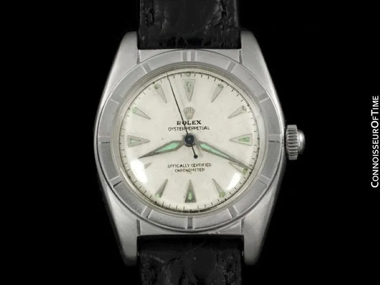 1951 Rolex Vintage Mens Oyster Perpetual Bubbleback Watch, Ref. 6015 - Stainless Steel