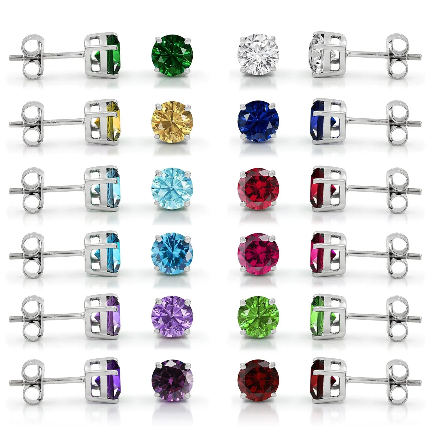 925 Sterling Silver 2.00 ct Genuine Gemstone Birthstone Stud Earrings