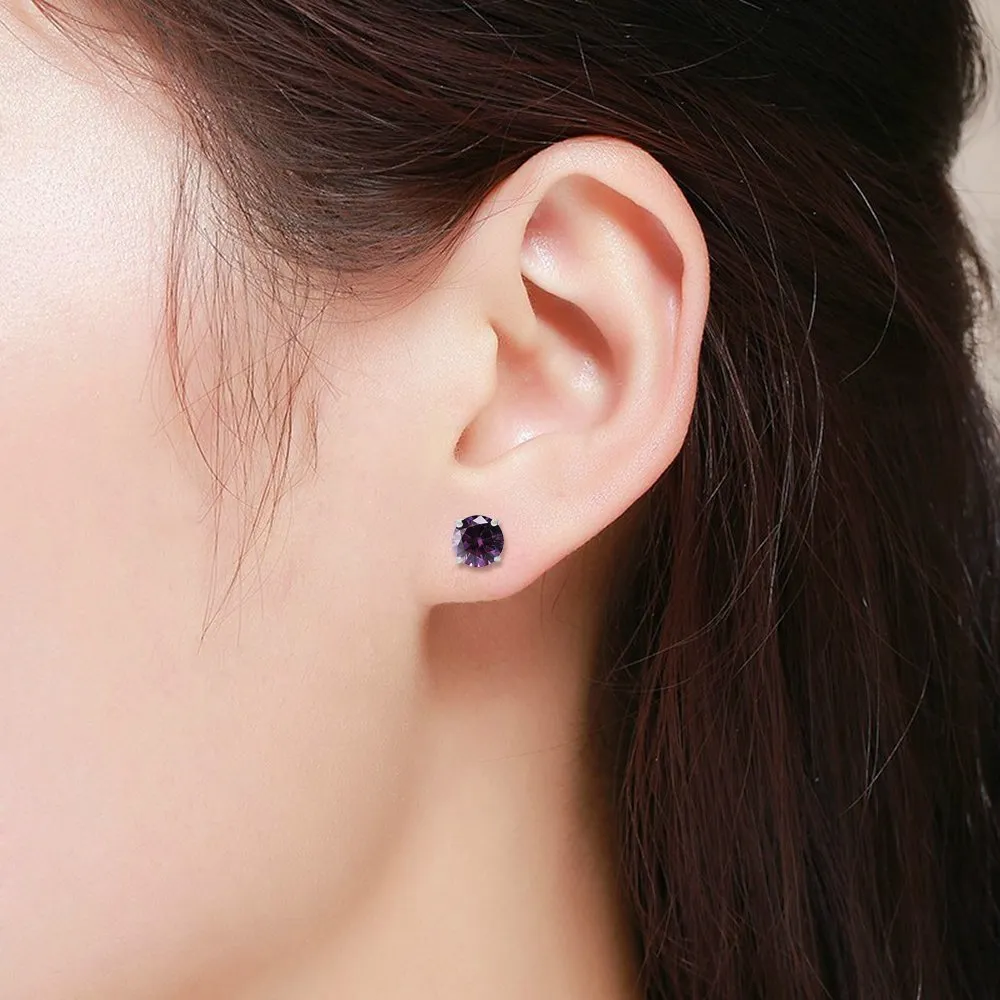 925 Sterling Silver 2.00 ct Genuine Gemstone Birthstone Stud Earrings