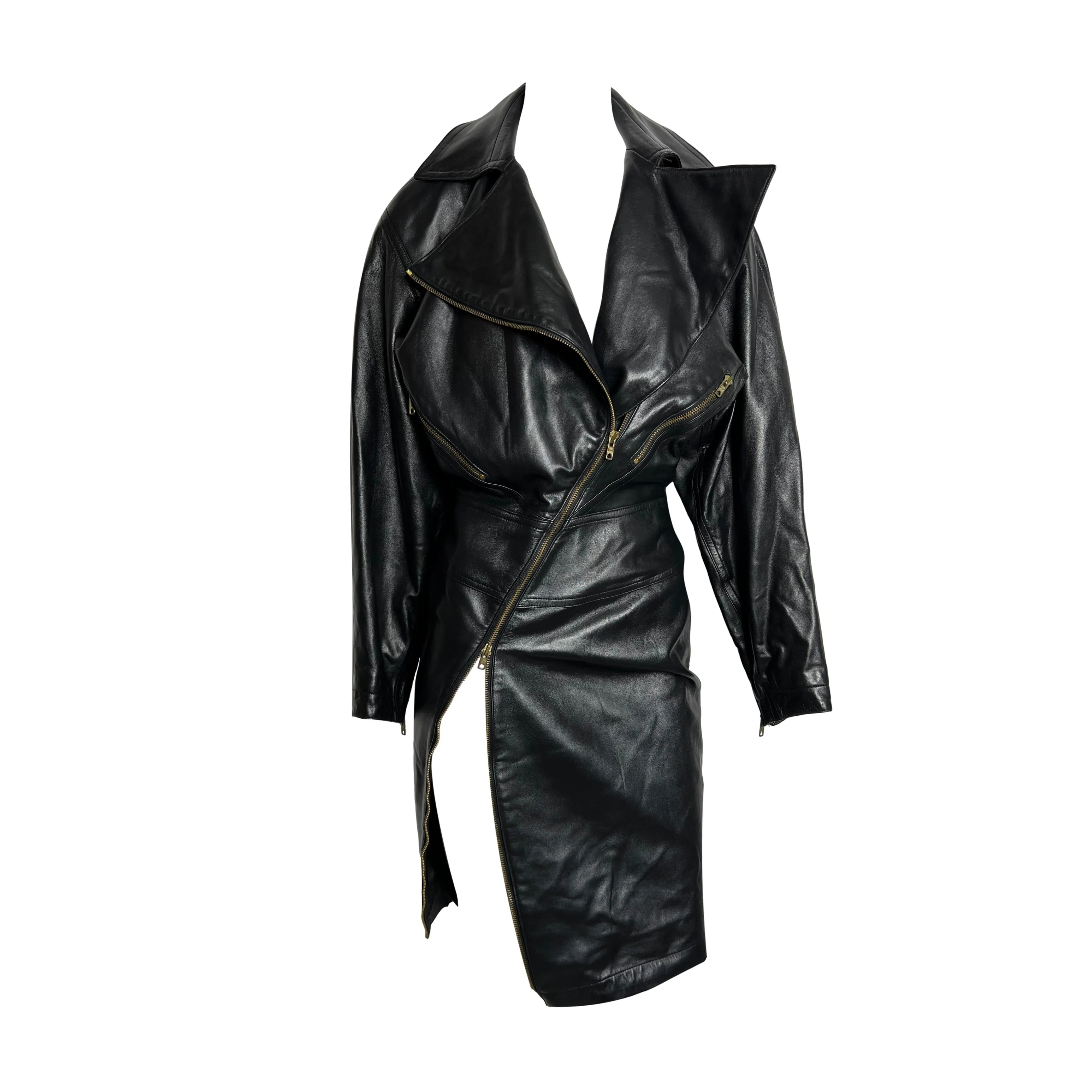 Alaia Black Leather Motorcycle Zipper Dress