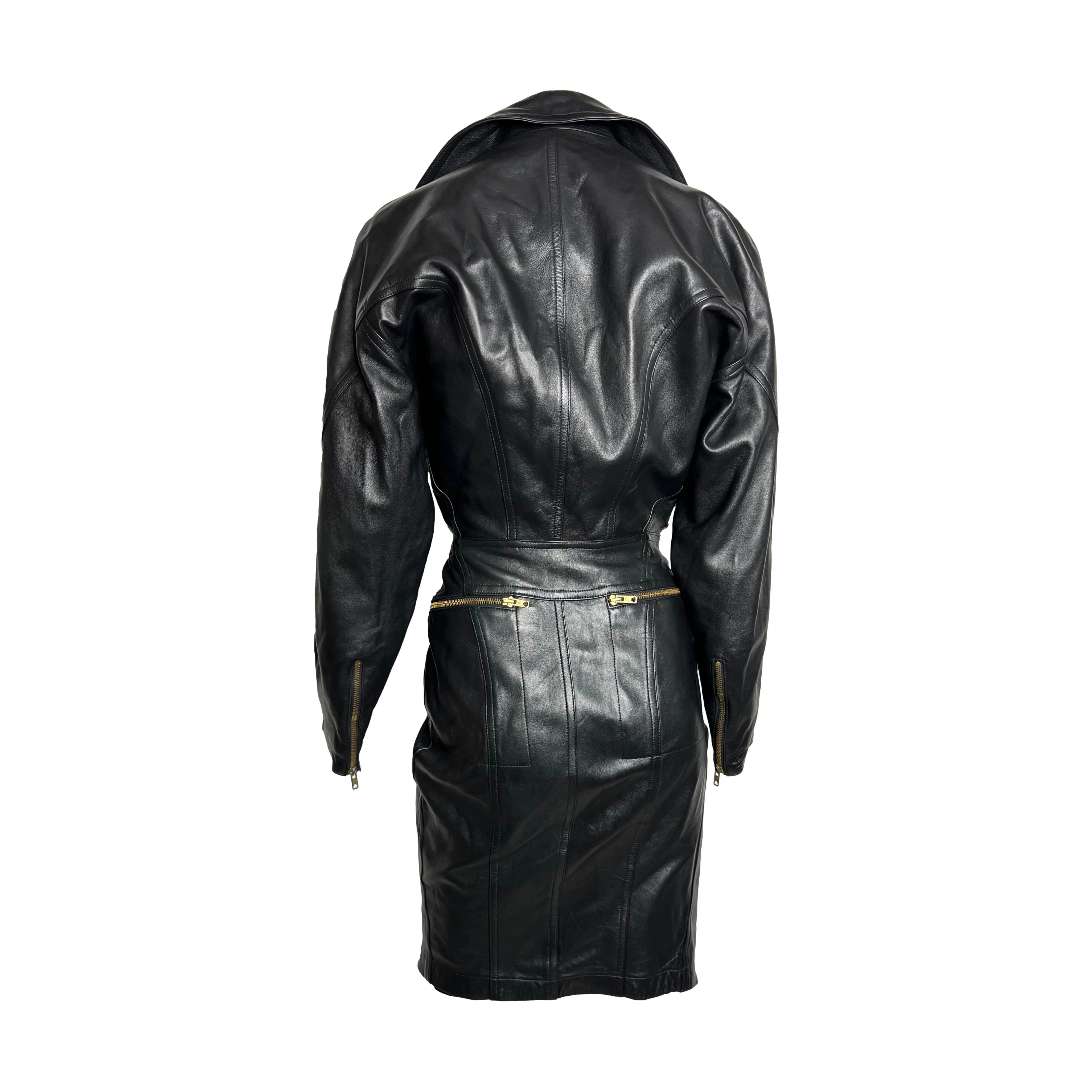 Alaia Black Leather Motorcycle Zipper Dress