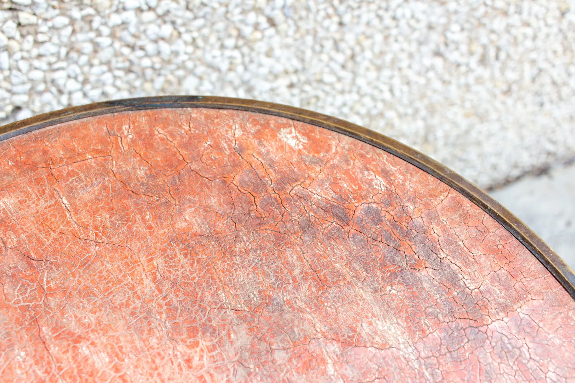 Antique French Iron Bistro Table with Distressed Leather Top