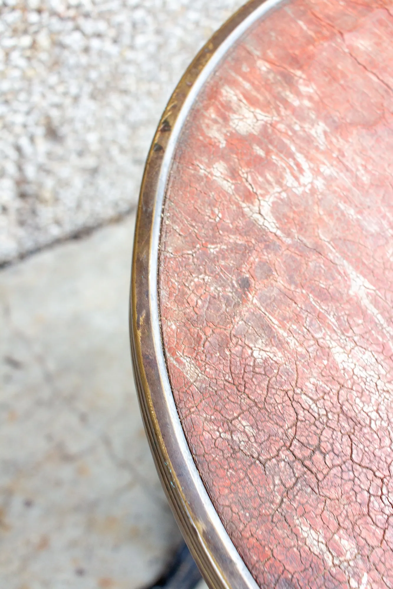 Antique French Iron Bistro Table with Distressed Leather Top