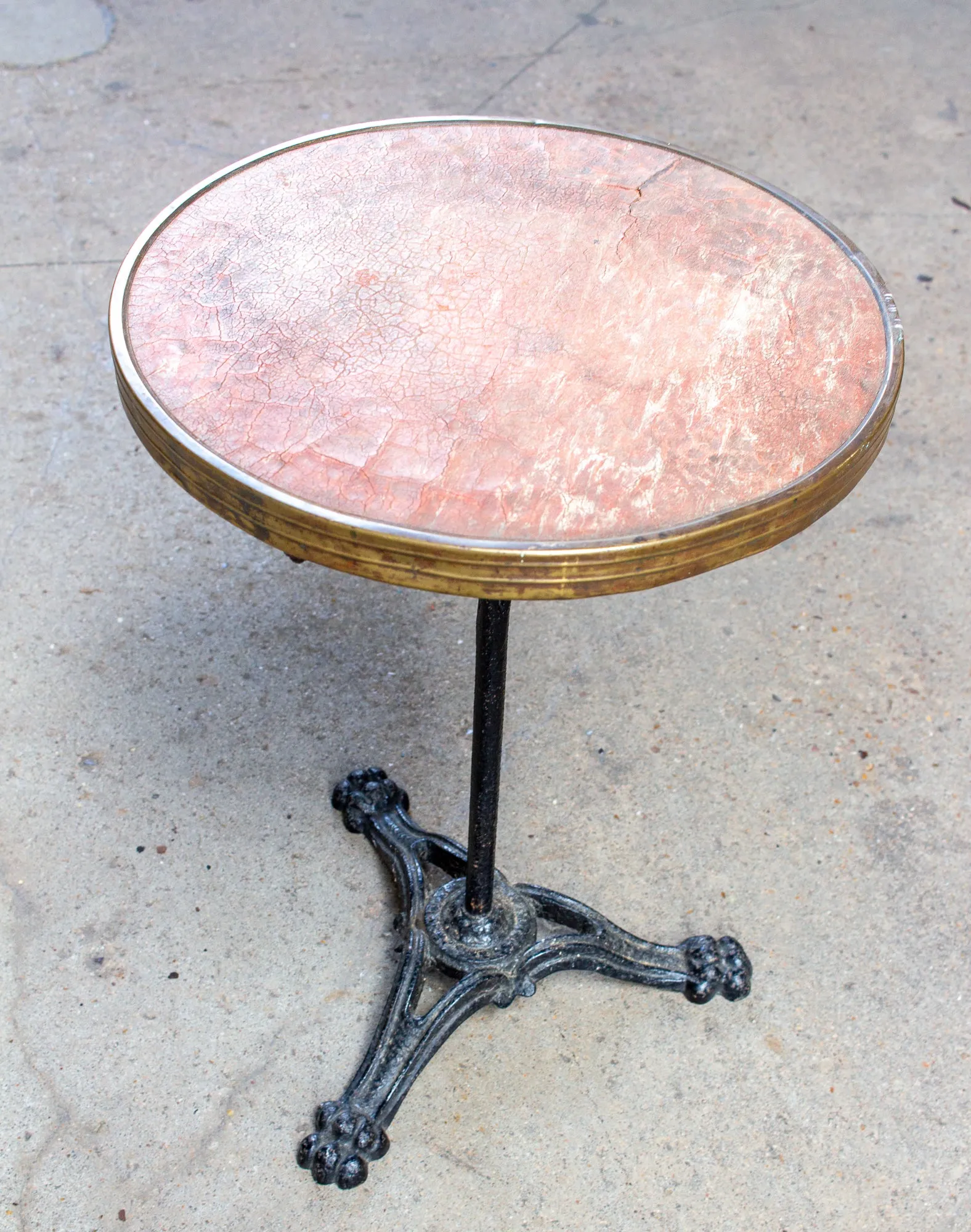 Antique French Iron Bistro Table with Distressed Leather Top