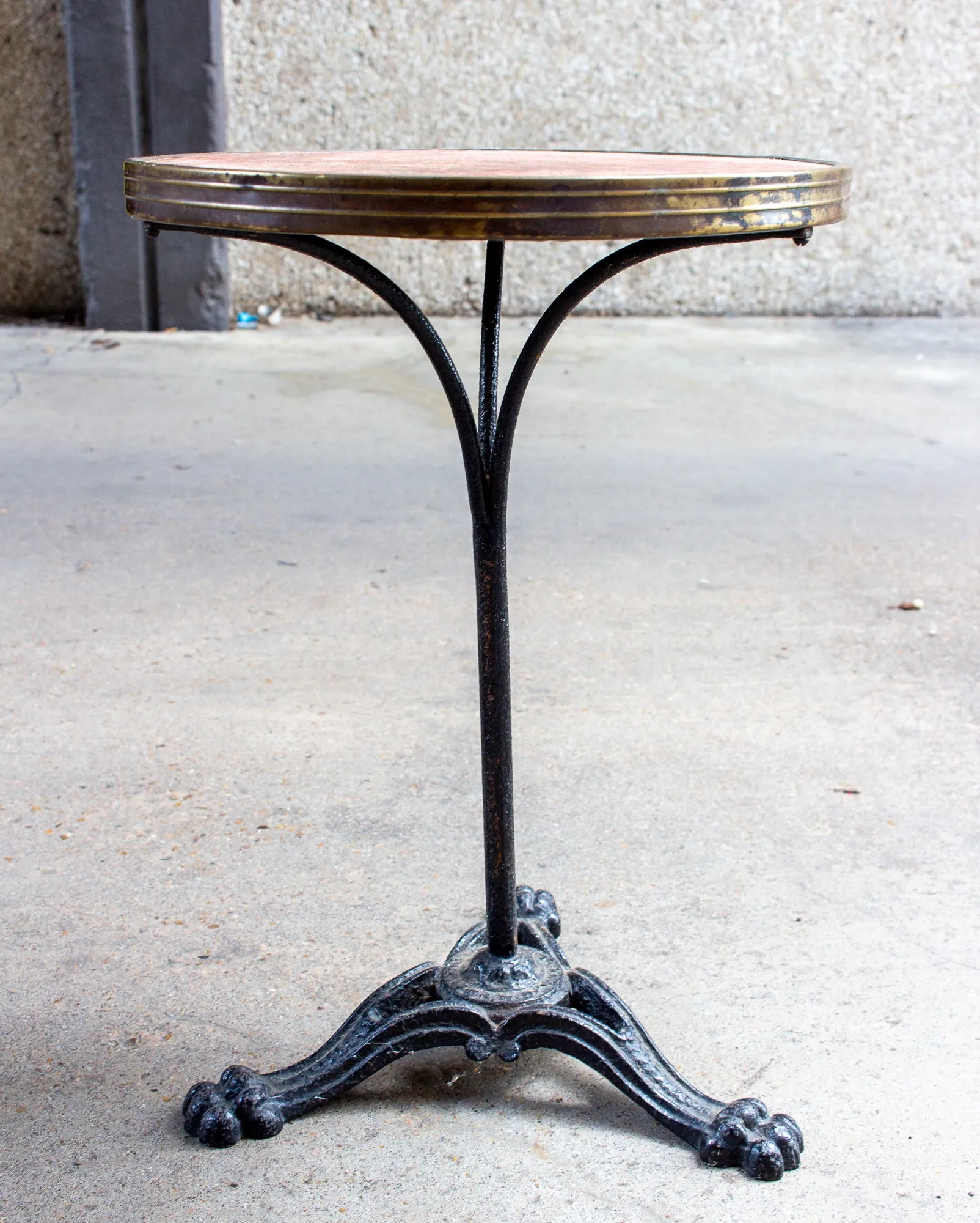 Antique French Iron Bistro Table with Distressed Leather Top