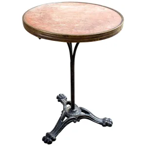 Antique French Iron Bistro Table with Distressed Leather Top