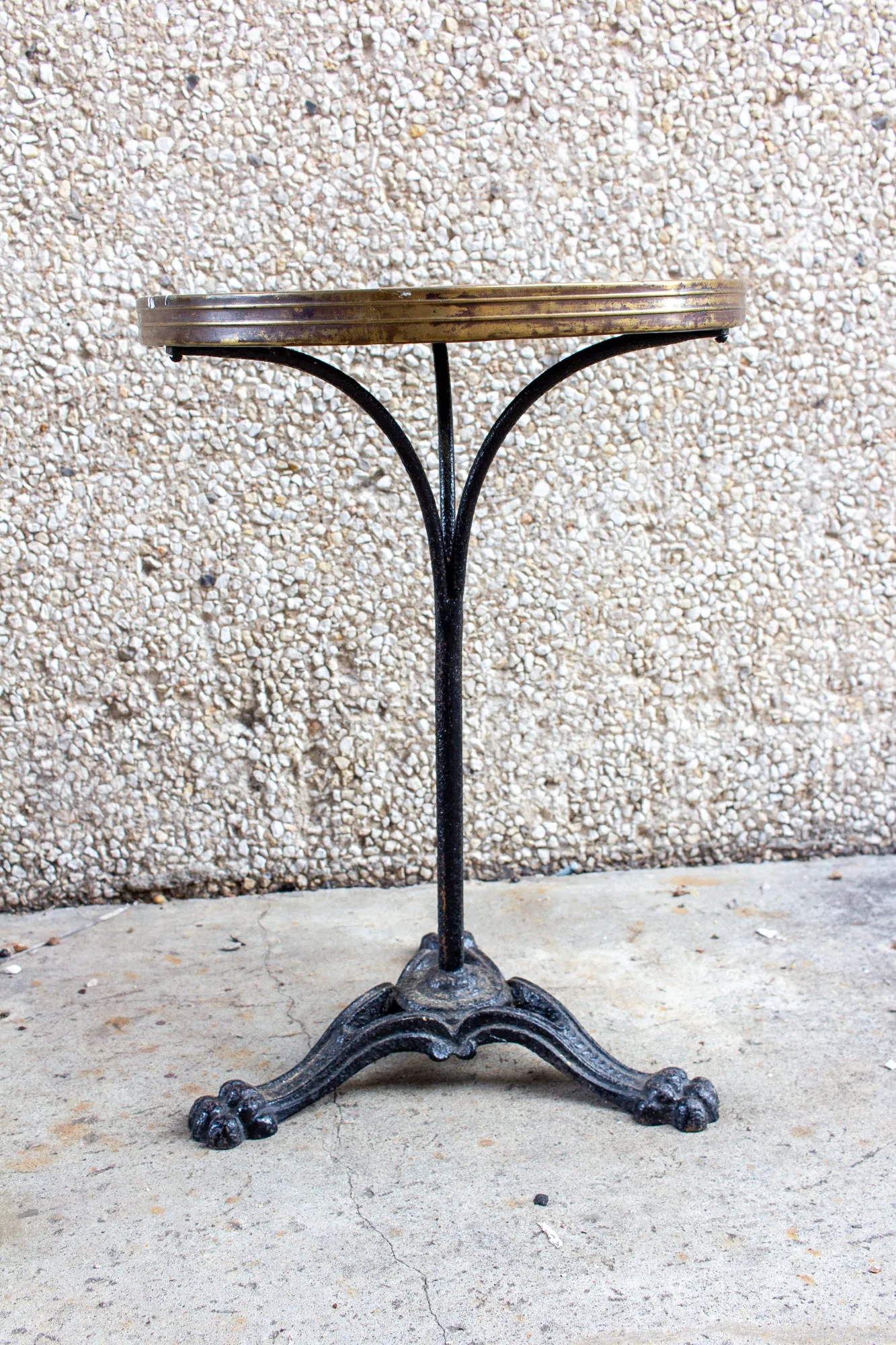 Antique French Iron Bistro Table with Distressed Leather Top