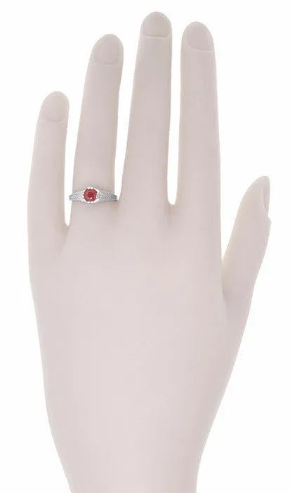 Art Deco Ashford Filigree Ruby Birthstone Engagement Ring in 14 Karat White Gold