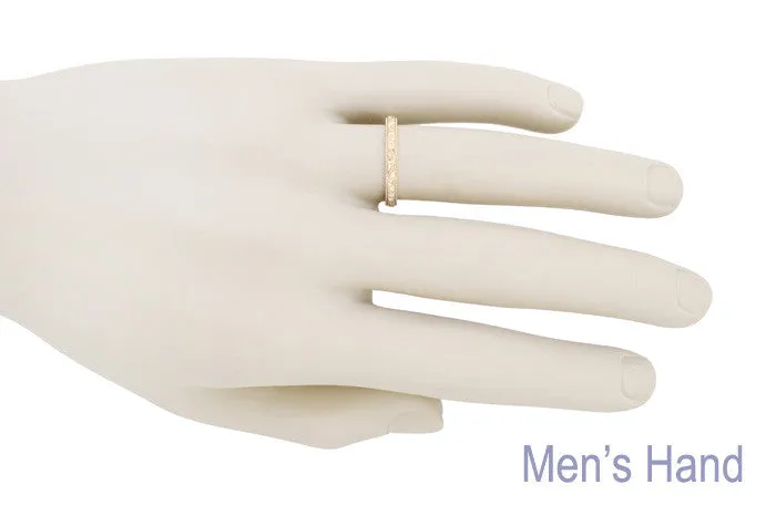 Art Deco Flowers and Leaves Millgrain Edge Carved Wedding Band in 14 Karat Rose ( Pink ) Gold