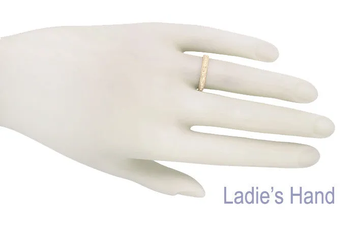 Art Deco Flowers and Leaves Millgrain Edge Carved Wedding Band in 14 Karat Rose ( Pink ) Gold