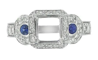 Art Deco Sapphire and Diamonds Engraved Wheat and Scrolls Engagement Ring Setting in Platinum