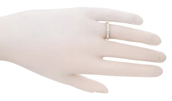 Art Deco Scrolls Engraved Diamond Wedding Ring in 14 Karat Rose Gold ( Pink Gold )