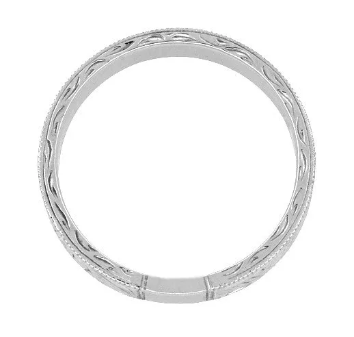 Art Deco Scrolls Engraved Wedding Band in Sterling Silver - 4mm Wide