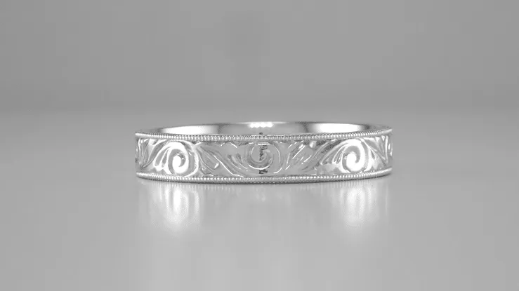 Art Deco Scrolls Engraved Wedding Band in Sterling Silver - 4mm Wide