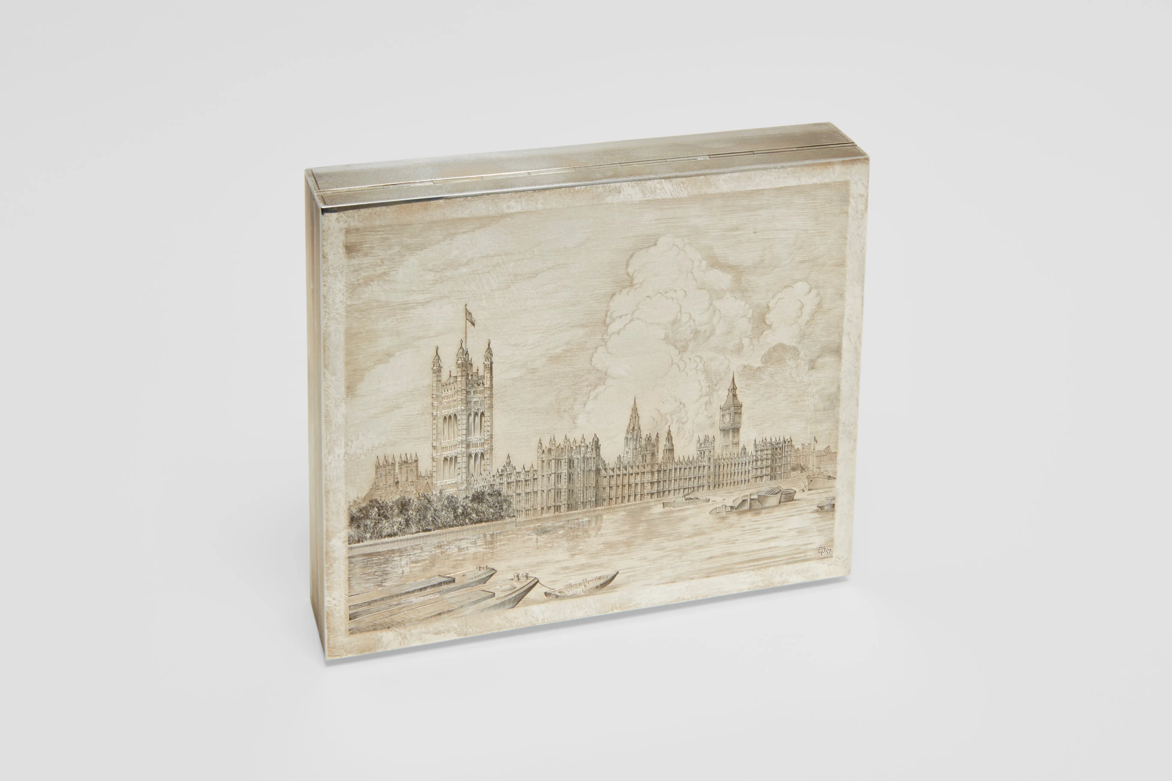 Asprey Sterling Silver Hand Engraved Cigar Box