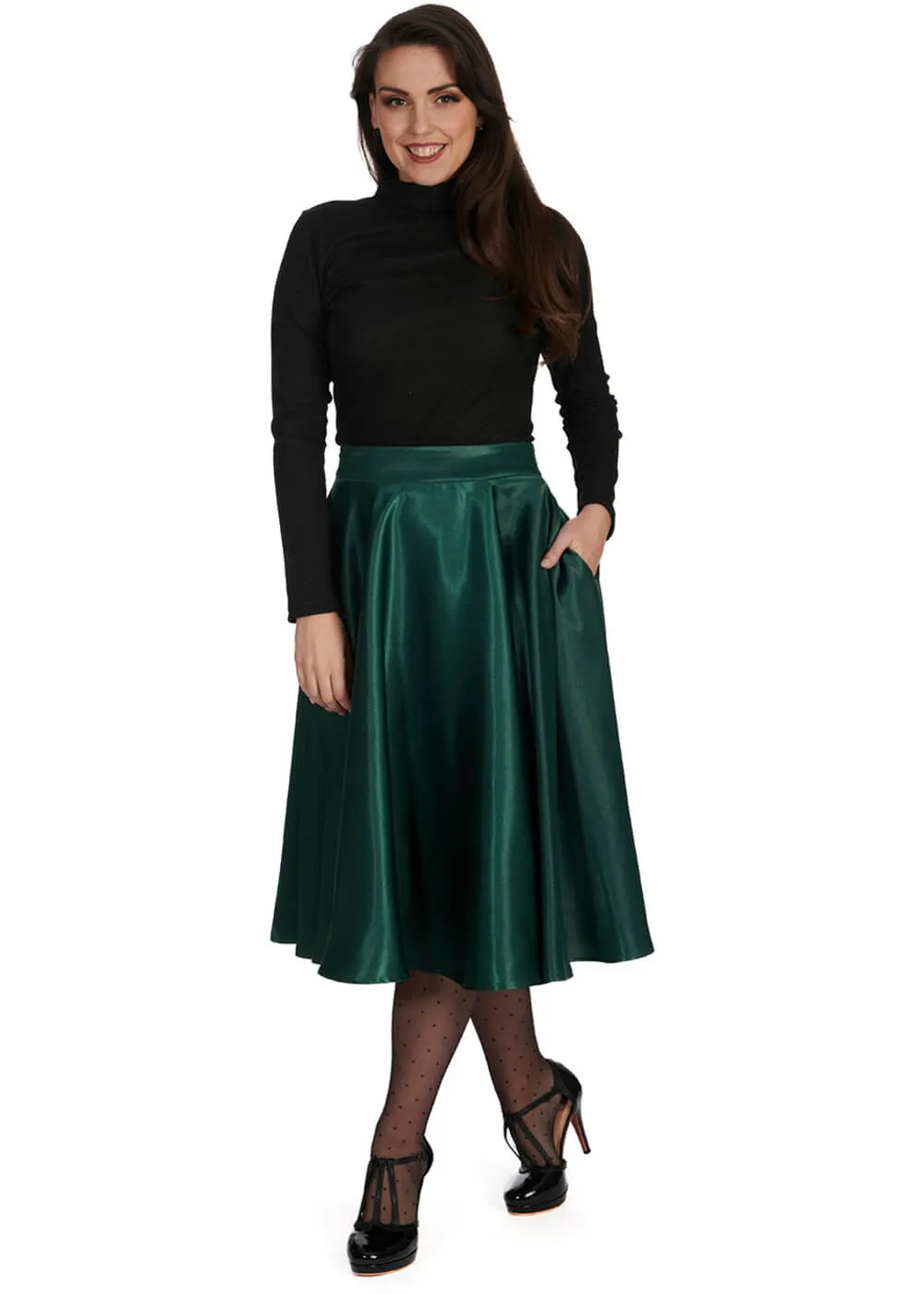 Banned Hazel Satin Sparkle 50's Swing Skirt Green
