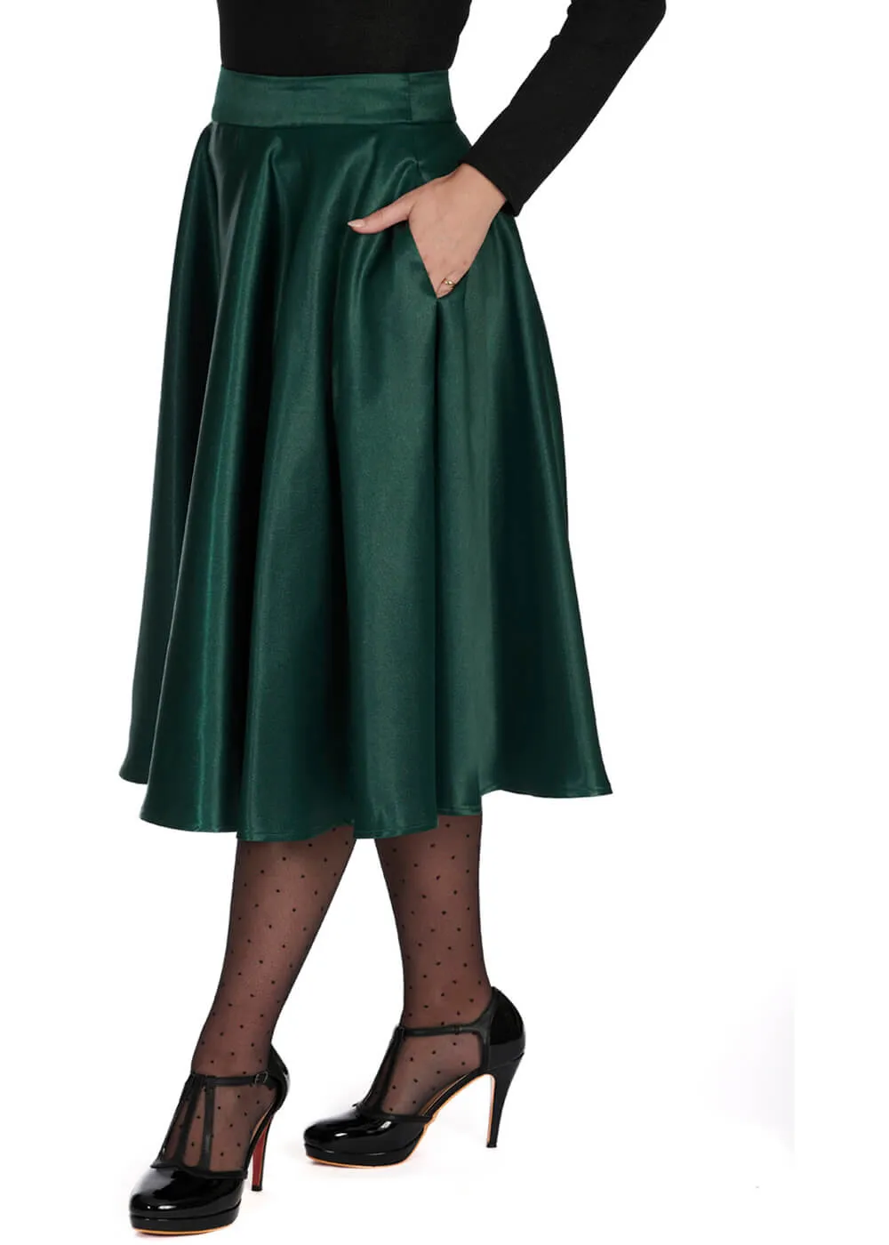 Banned Hazel Satin Sparkle 50's Swing Skirt Green