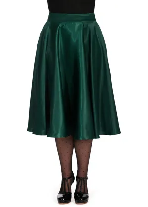 Banned Hazel Satin Sparkle 50's Swing Skirt Green