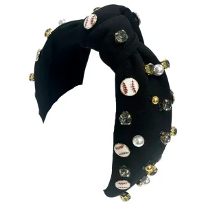 Baseball Rhinestone Knot Headband - Black