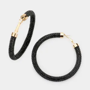 Black Rhinestone Half Hoop Earrings | 2.5" | 482469