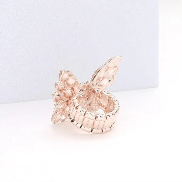 Butterfly Aurora Borealis Rhinestone Rose Gold Stretch Ring