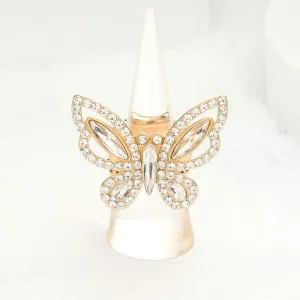 Butterfly Clear Rhinestone Embellished Stretch Ring