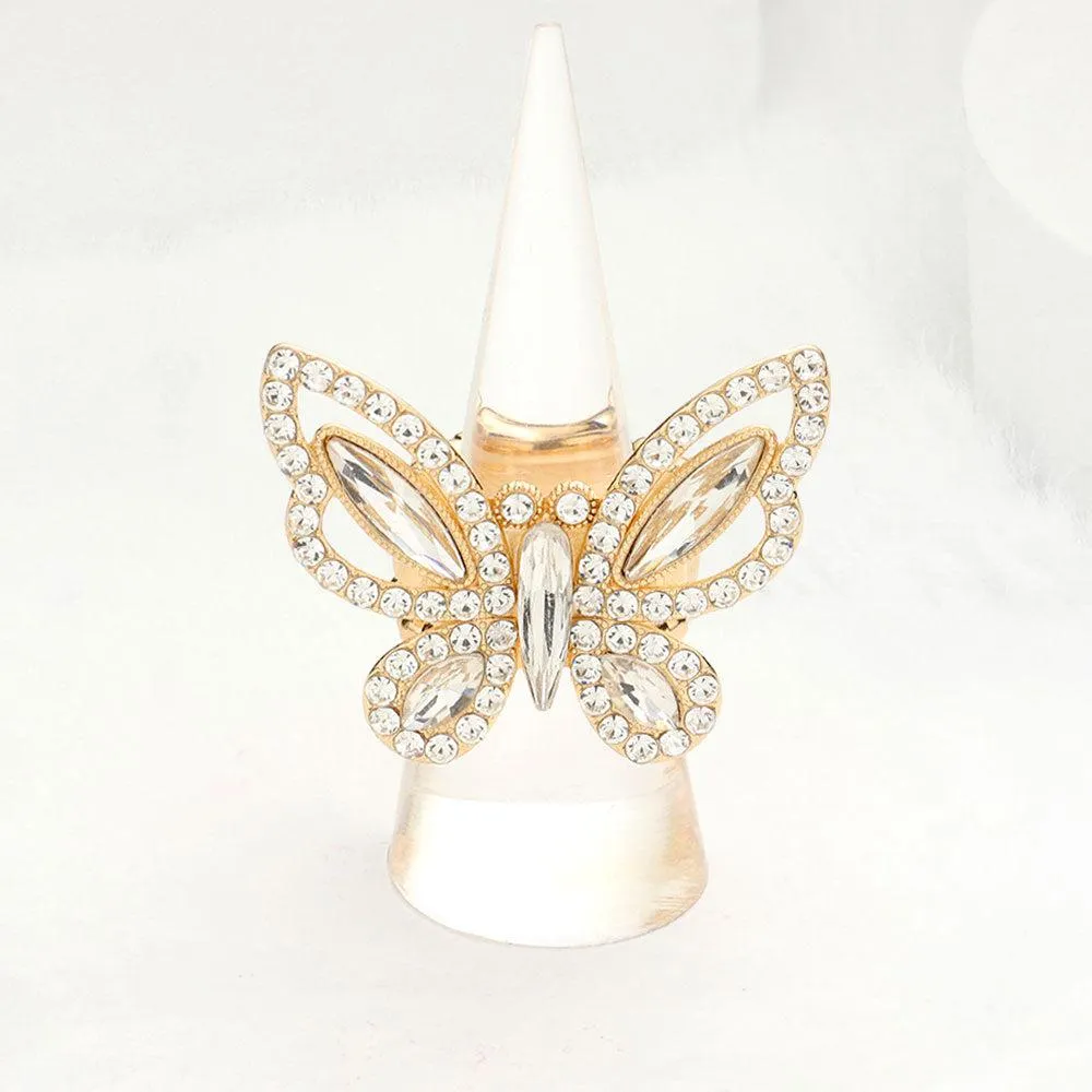 Butterfly Clear Rhinestone Embellished Stretch Ring