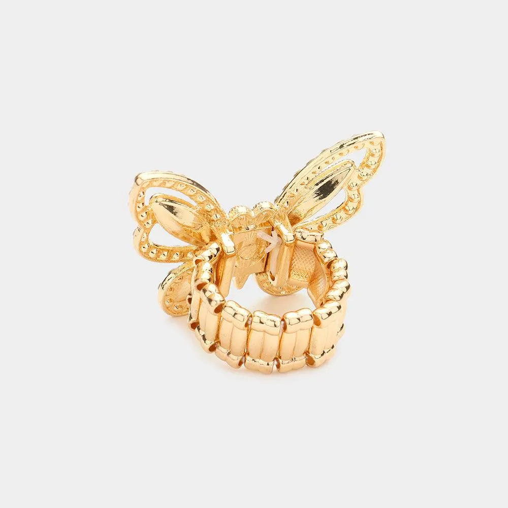 Butterfly Clear Rhinestone Embellished Stretch Ring