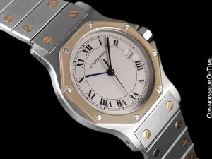 Cartier Santos Octagon Mens (Midsize) Quartz Watch - Stainless Steel & 18K Gold