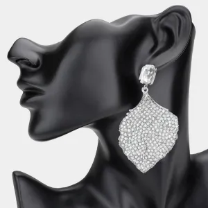 Clear Rhinestone Embellished Fun Fashion Leaf Shaped Earrings | Headshot Earrings |  607509