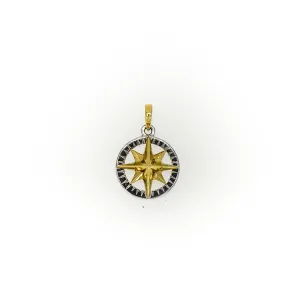 Compass Rose Classic Medium 14K Gold Hand-Engraved on Frame Pendant