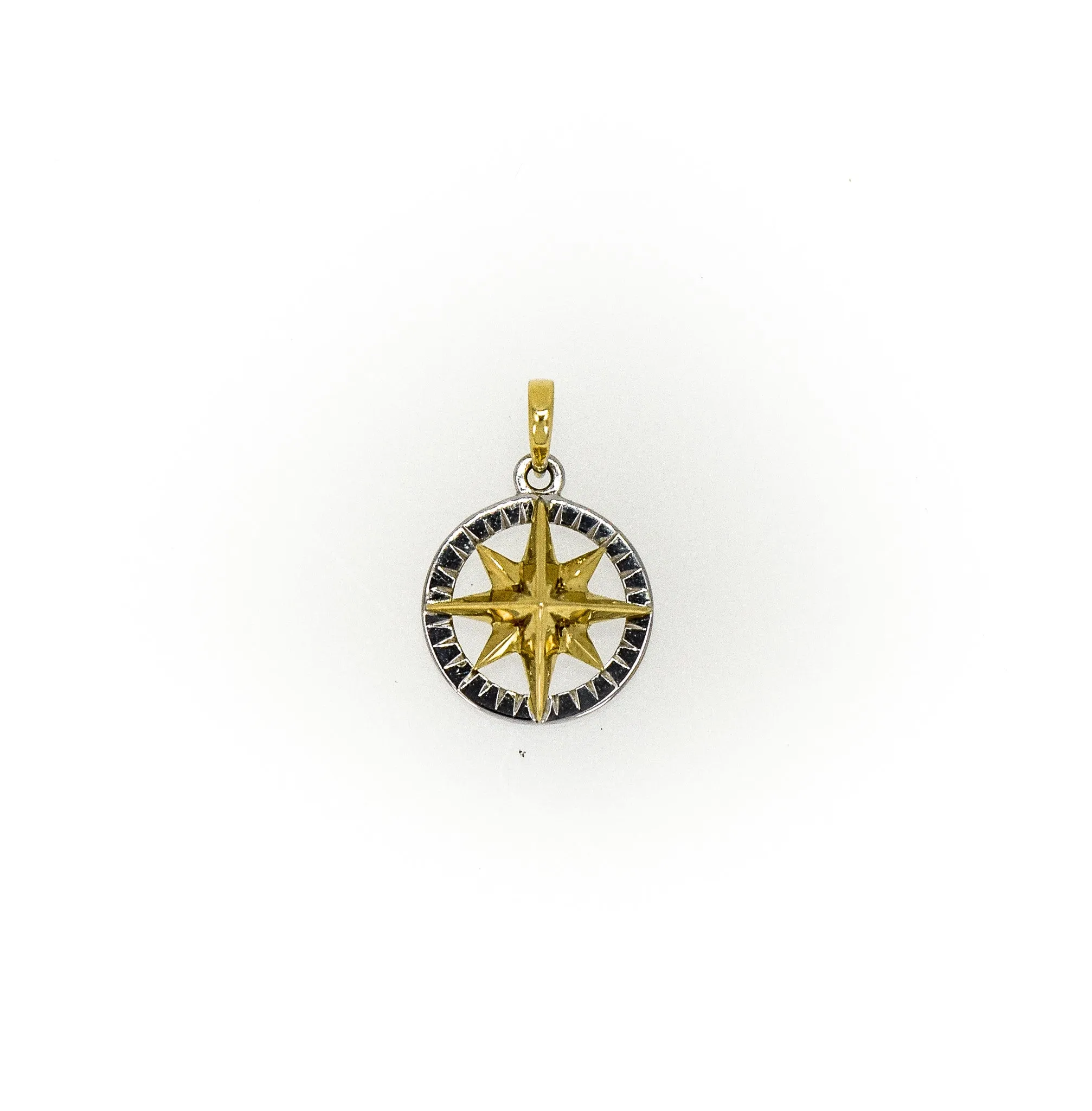 Compass Rose Classic Medium 14K Gold Hand-Engraved on Frame Pendant