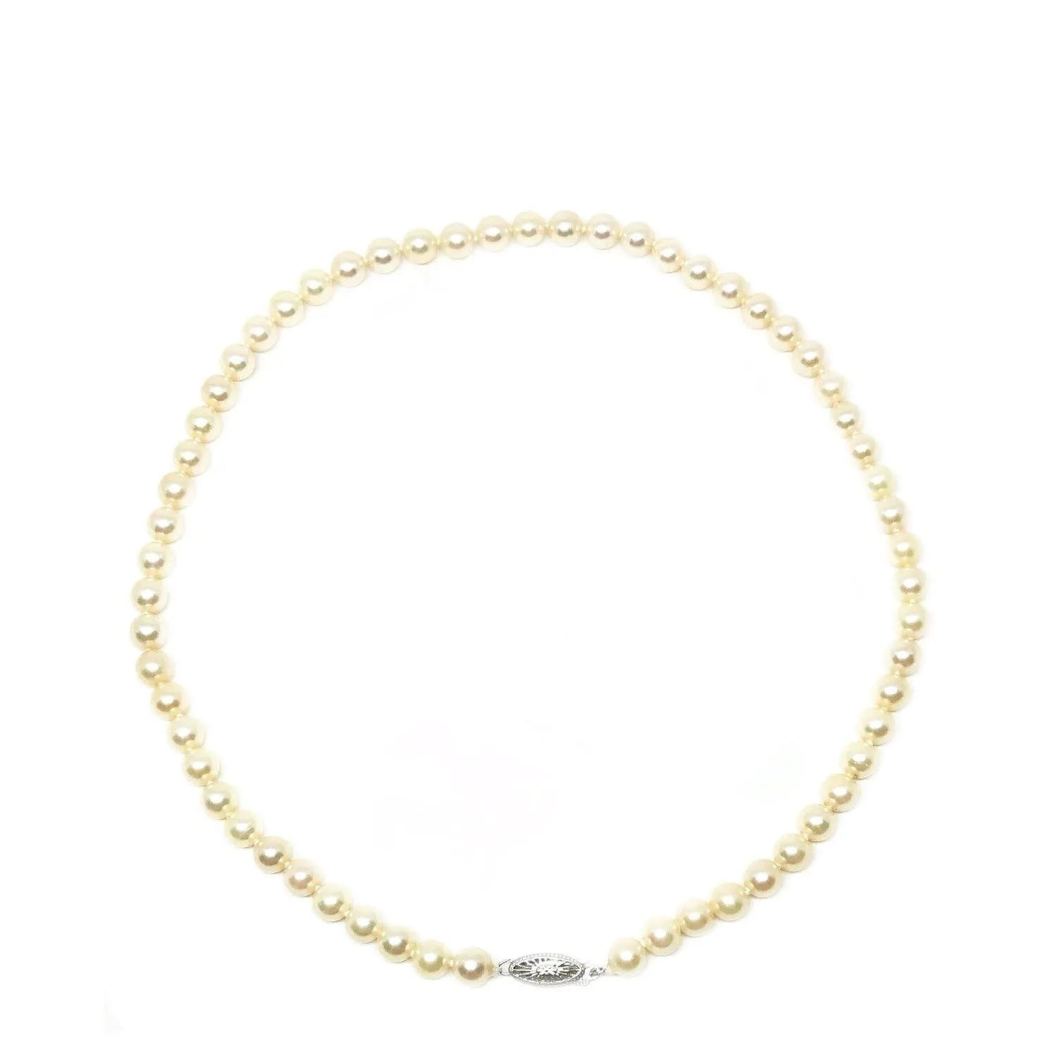 Cream Japanese Saltwater Cultured Akoya Pearl Strand - 14K White Gold 17.50 Inch