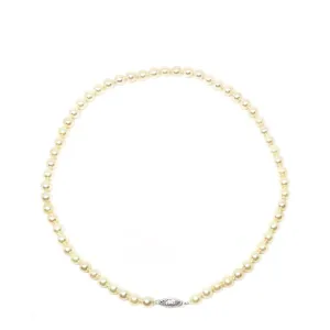 Cream Japanese Saltwater Cultured Akoya Pearl Strand - 14K White Gold 17.50 Inch