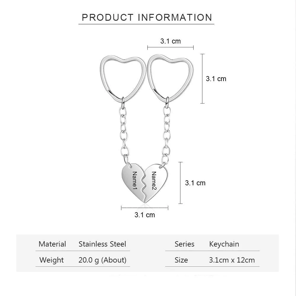 Customized Engraved Breaking Heart-Shaped BFF Key Chains
