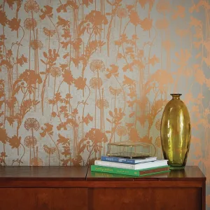 Distressed Floral Grey Metallic Copper DI532 Self-Adhesive Wallpaper