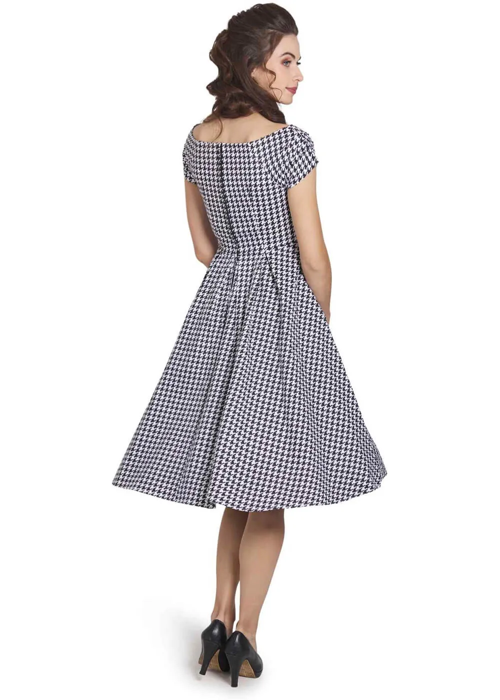 Dolly & Dotty Lily Dogtooth 50's Swing Dress Black White