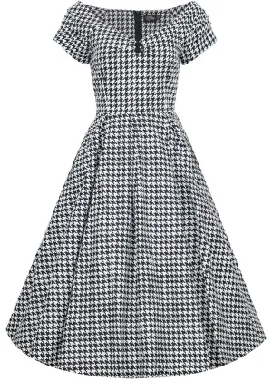 Dolly & Dotty Lily Dogtooth 50's Swing Dress Black White