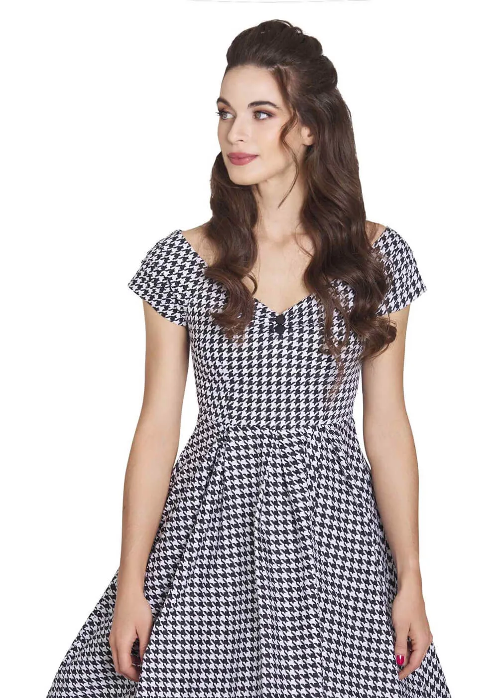 Dolly & Dotty Lily Dogtooth 50's Swing Dress Black White