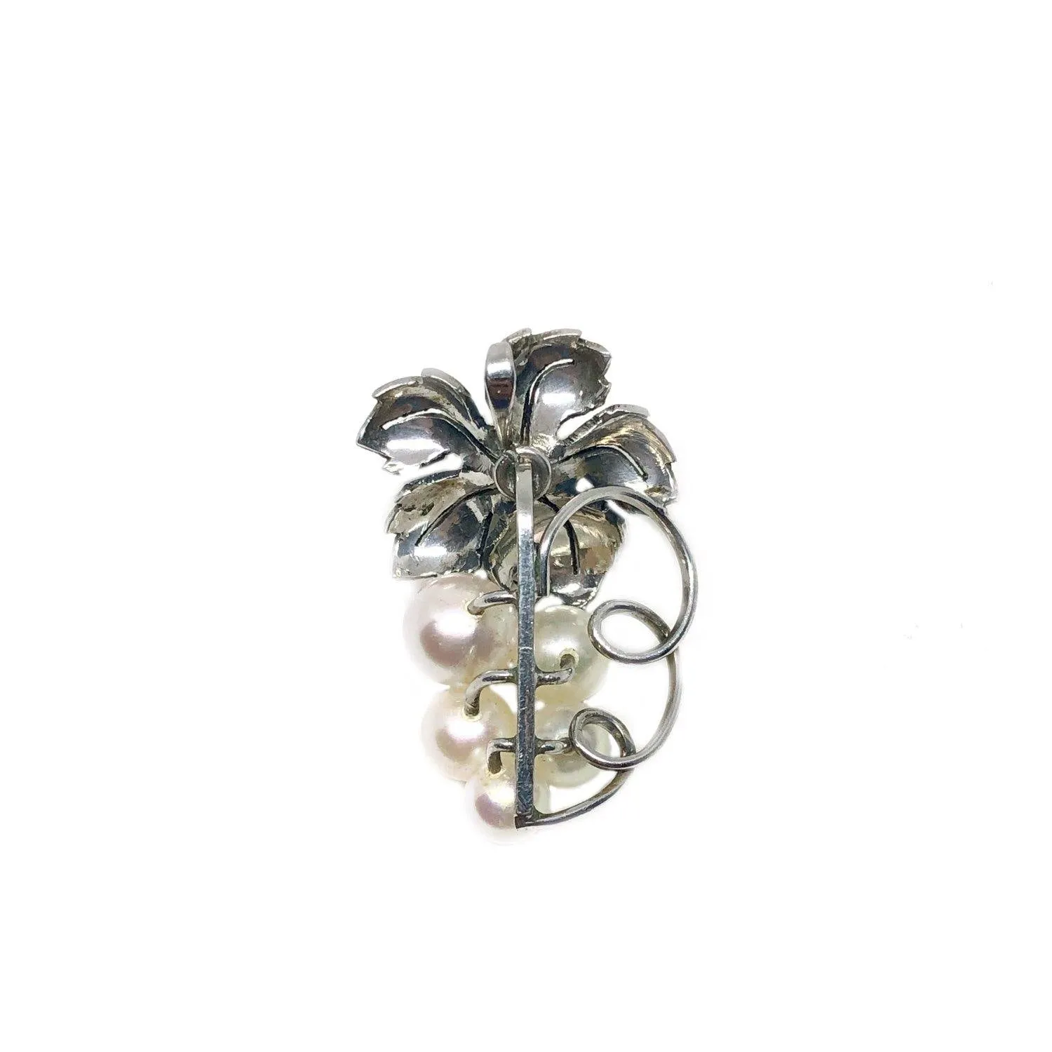 Engraved Grape Japanese Cultured Akoya Pearl Floral Pendant- Sterling Silver