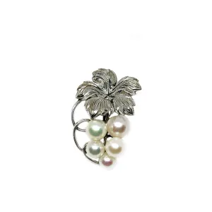 Engraved Grape Japanese Cultured Akoya Pearl Floral Pendant- Sterling Silver