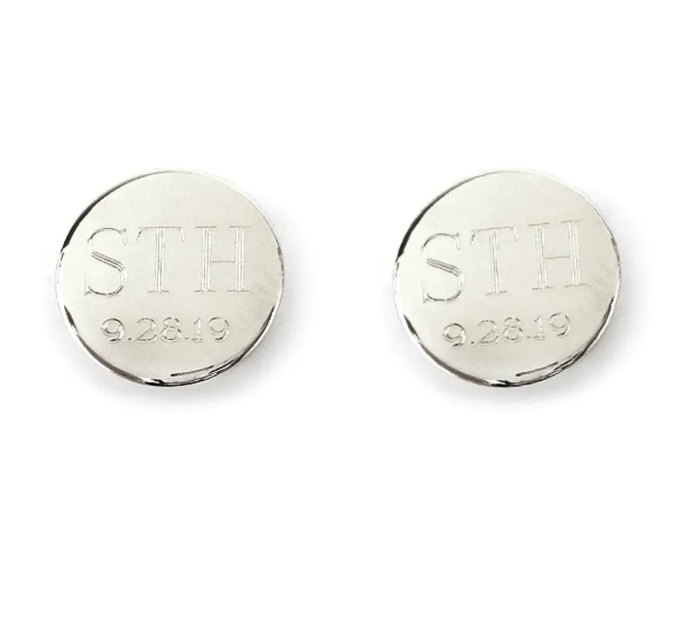 Engraved Round Monogram Cuff Link with Date