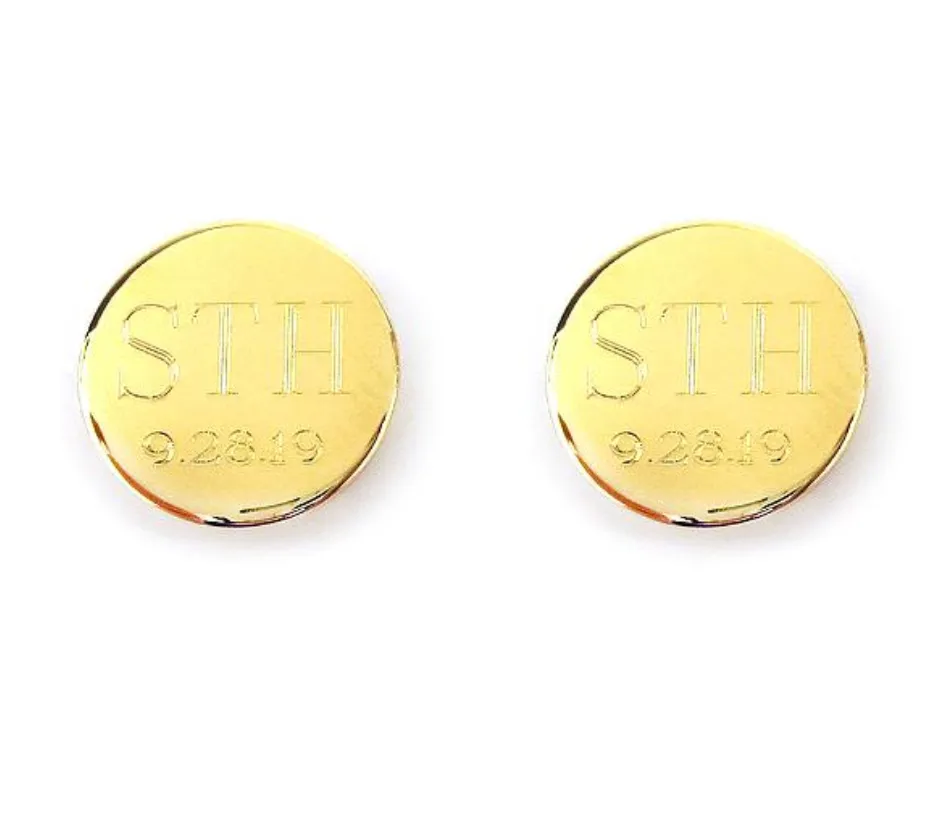 Engraved Round Monogram Cuff Link with Date