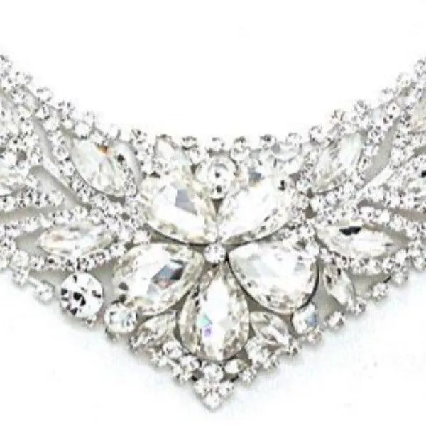 Flower Clear Crystal Rhinestone Evening Necklace