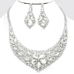 Flower Clear Crystal Rhinestone Evening Necklace