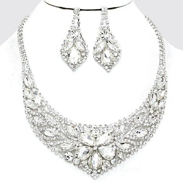 Flower Clear Crystal Rhinestone Evening Necklace
