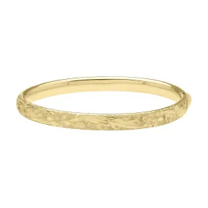 Flower Engraved 14k Gold Bangle Bracelet